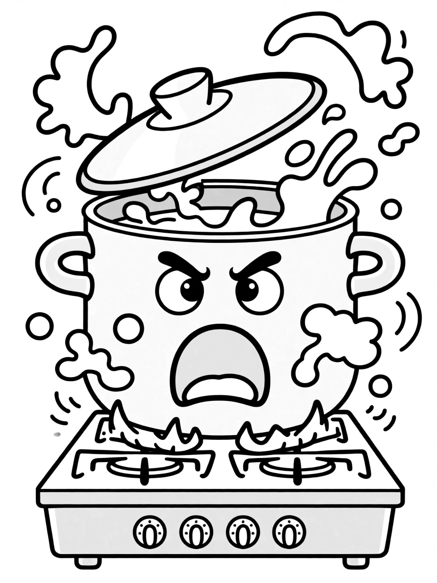 An angry pot boiling over.