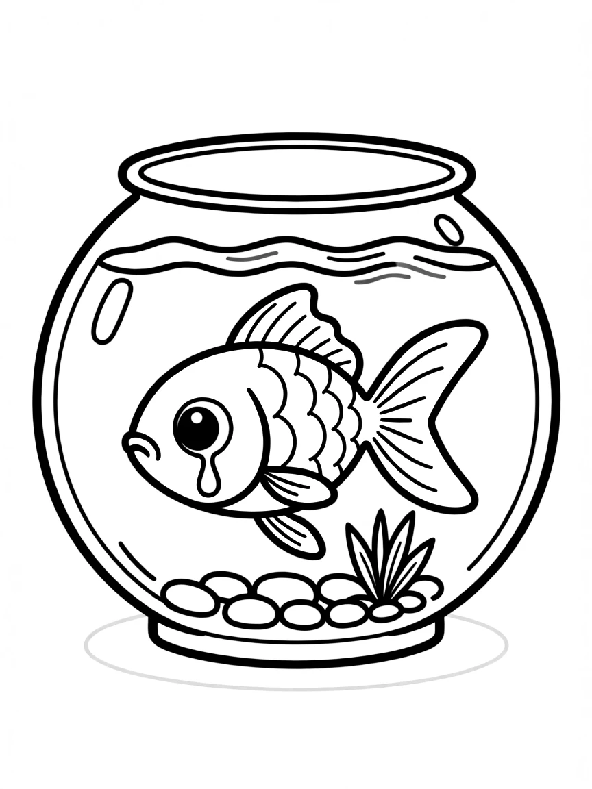 A crying goldfish in a small bowl.