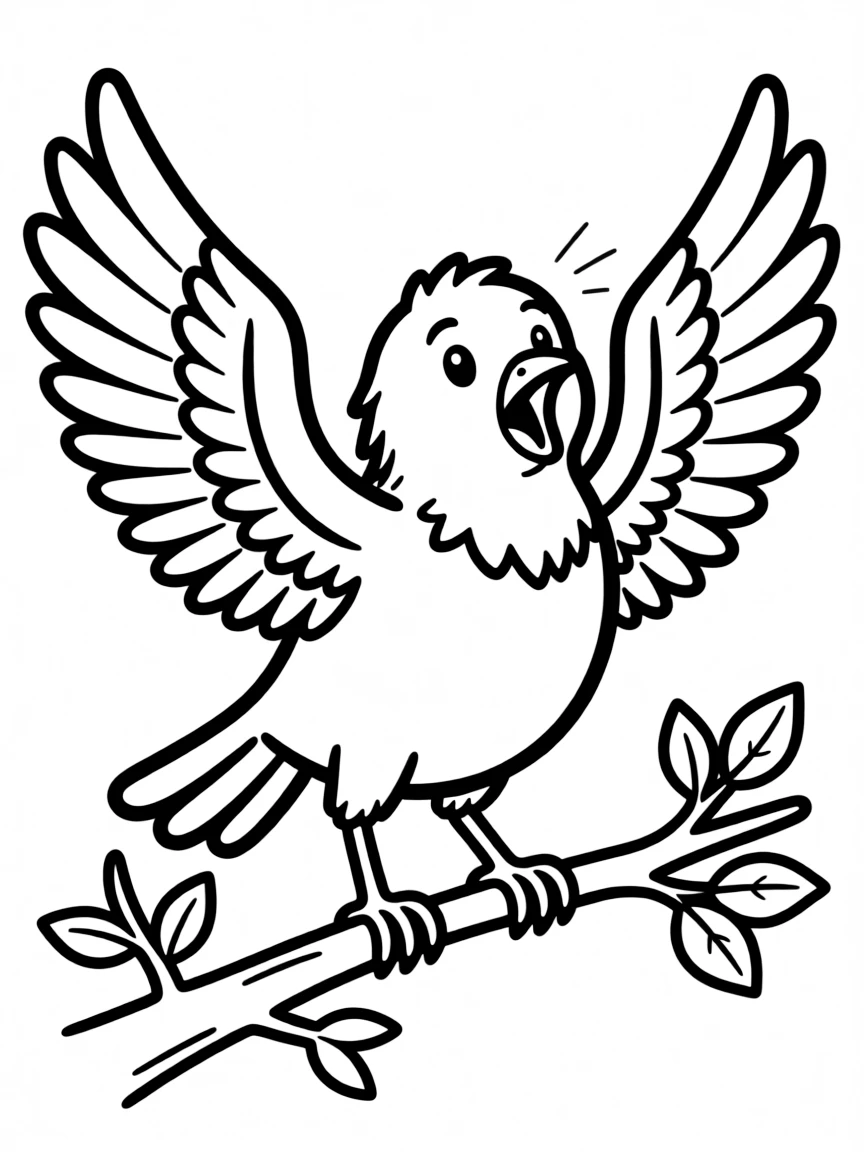 A surprised bird flapping wings.