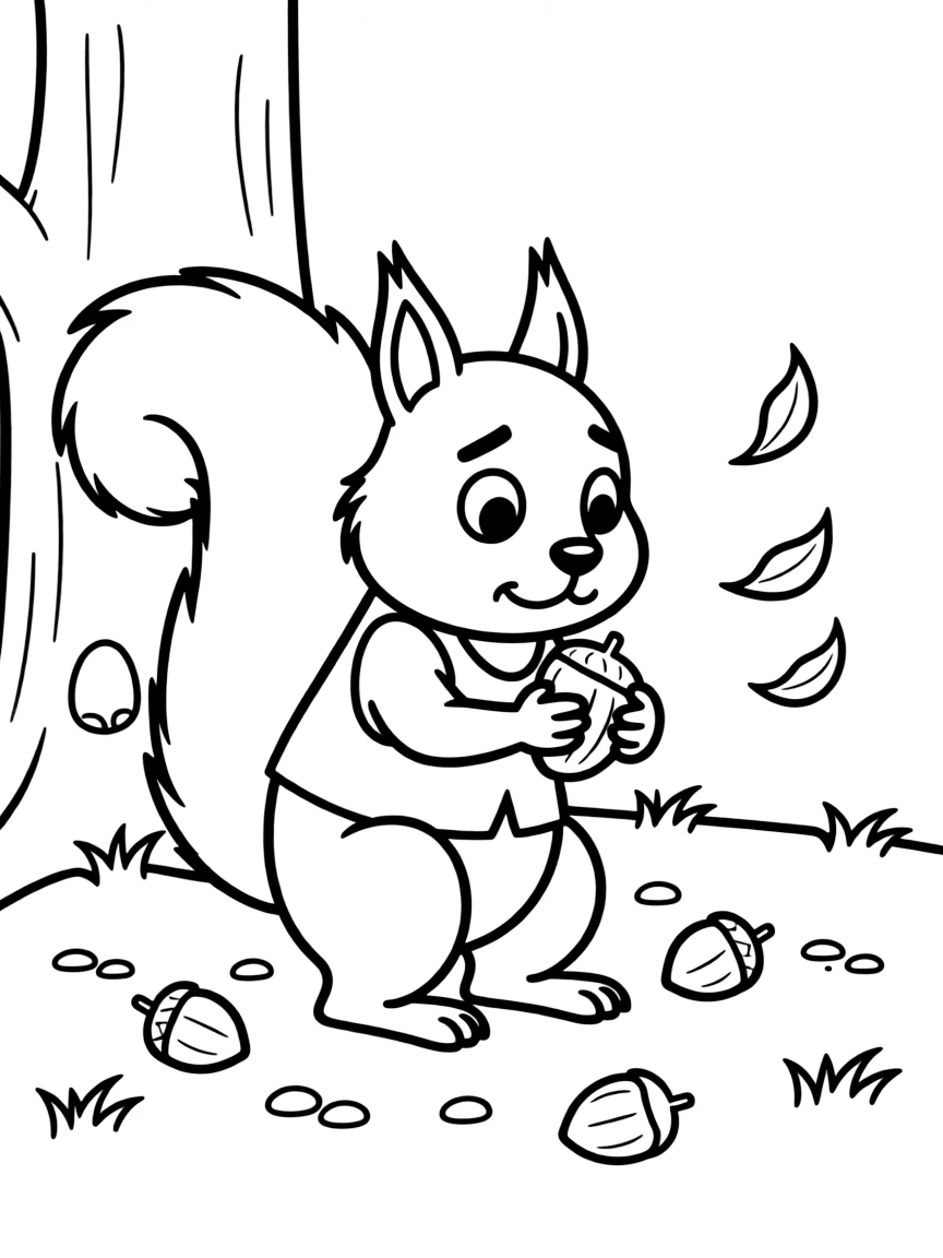 A worried squirrel burying nuts.