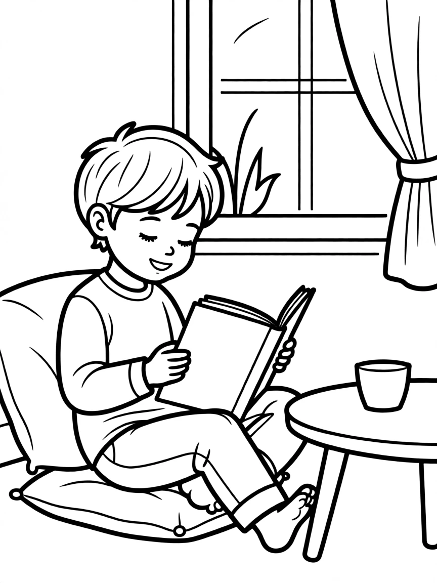 A calm child reading.