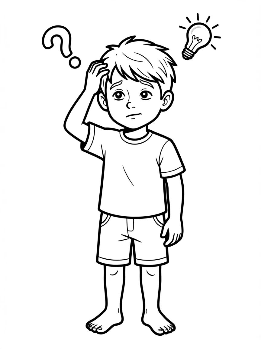 A confused child scratching head.
