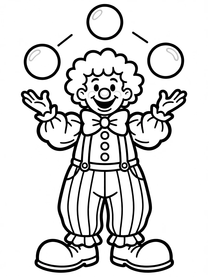 A happy clown juggling.