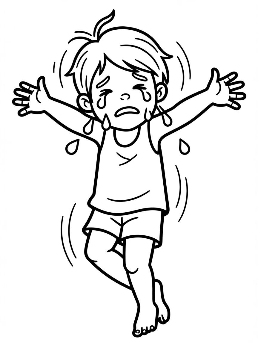 A crying acrobat falling.