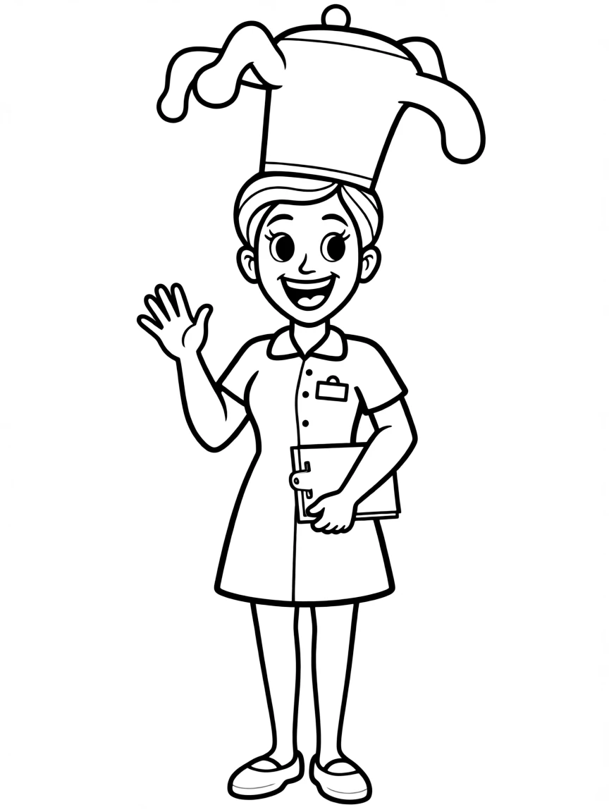 A laughing nurse with a funny hat.