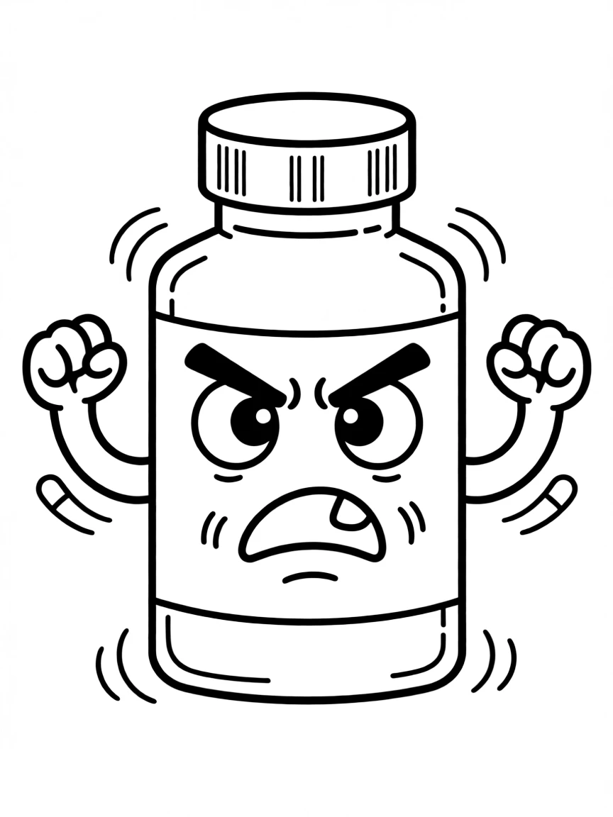 An angry medicine bottle shaking.