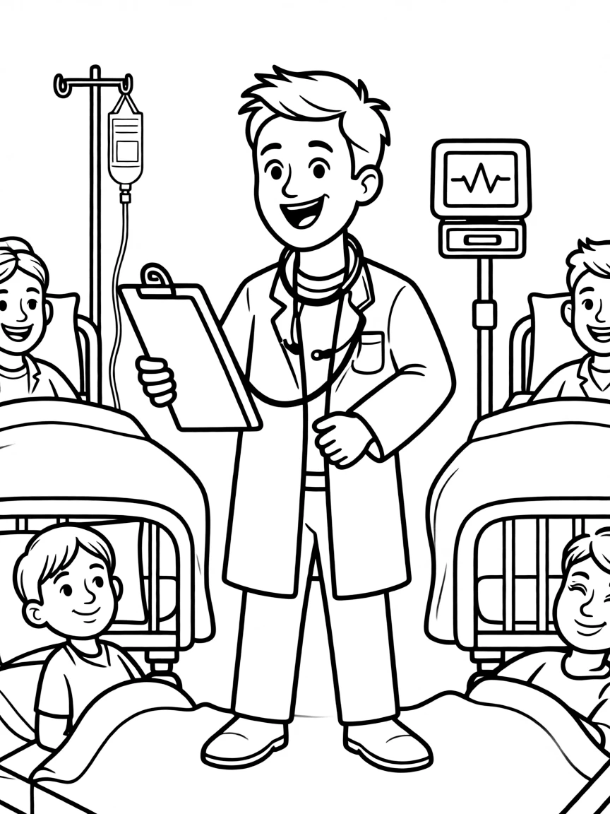 An excited doctor making rounds.