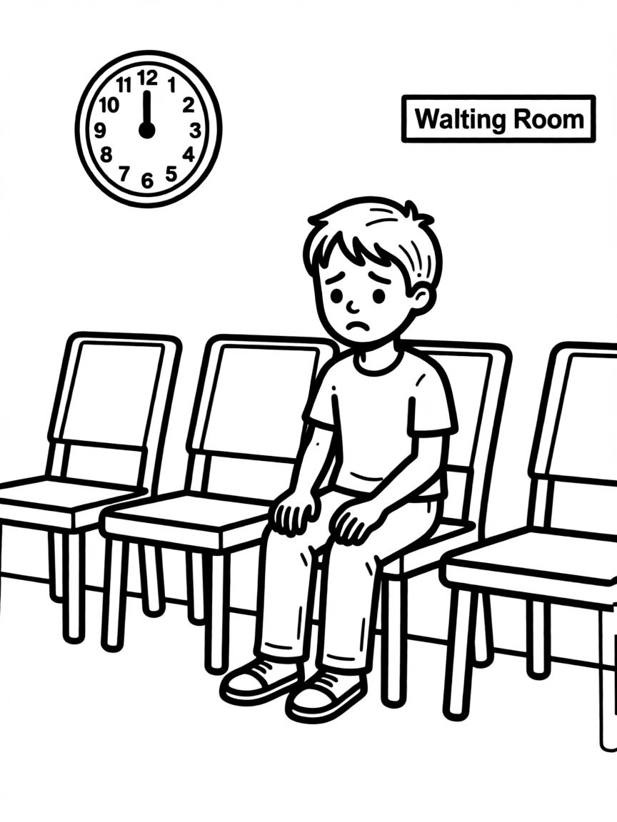 A worried patient in waiting room.