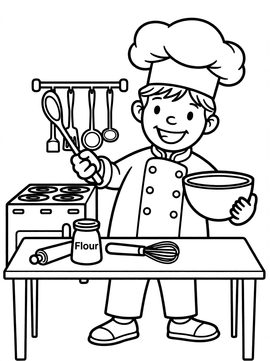 A happy chef cooking.