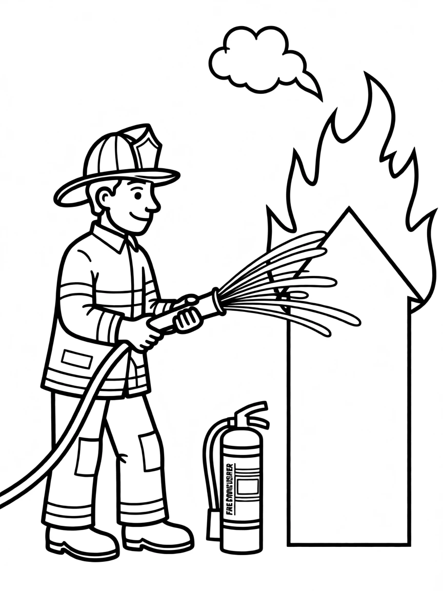 A brave fireman putting out fire.