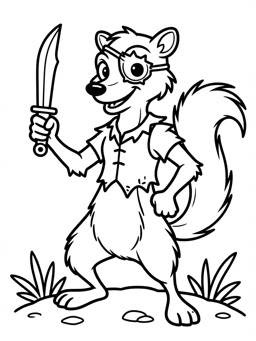 (characters in movie "Ice Age") Buck the weasel with his knife.