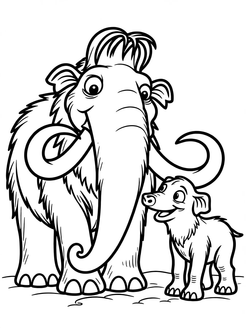 (characters in movie "Ice Age") Julian the mammoth smiling at Peaches.