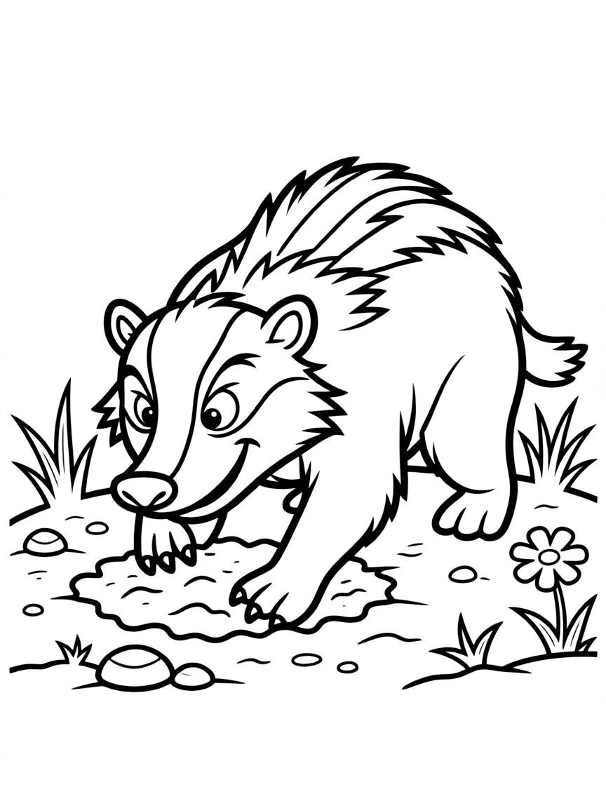 (characters in movie "Ice Age") Silas the badger digging.