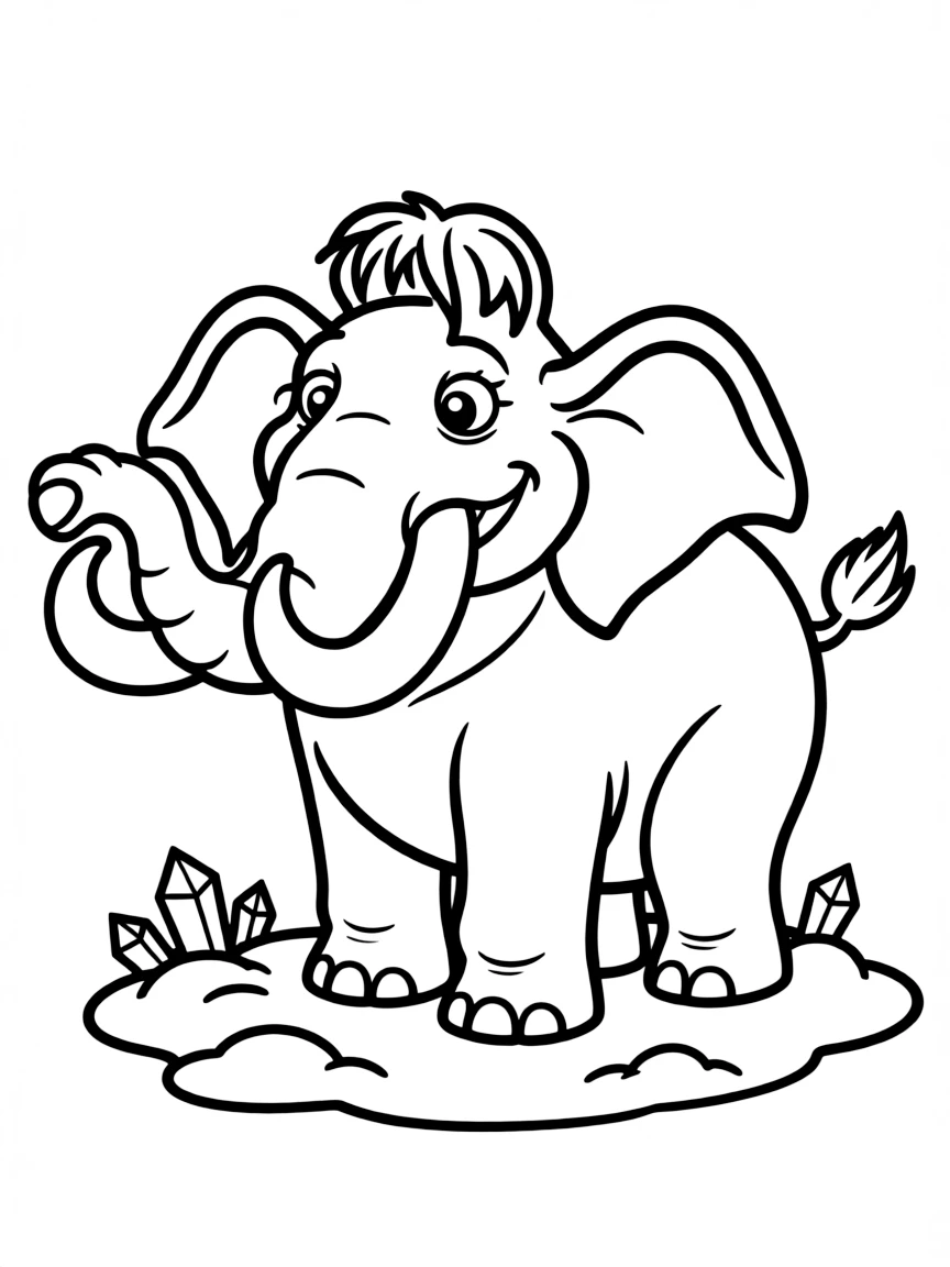 (characters in movie "Ice Age") Ethan the mammoth with a smirk.