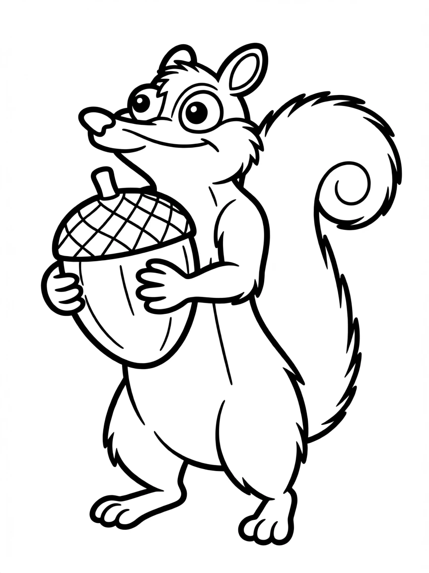 (characters in movie "Ice Age") Scratte the squirrel-weasel with her acorn.