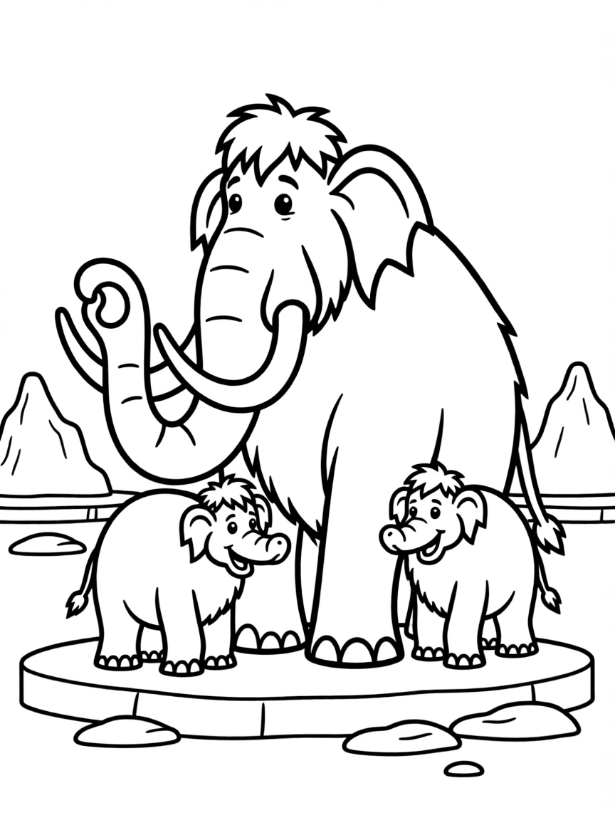 (characters in movie "Ice Age") Manny protecting his family.