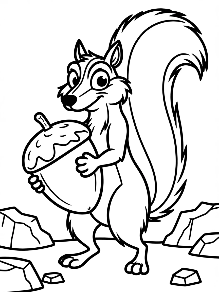 (characters in movie "Ice Age") Scrat trying to hide his acorn.