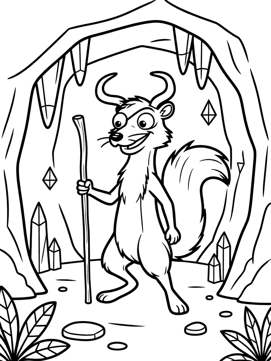 (characters in movie "Ice Age") Buck exploring a cave.