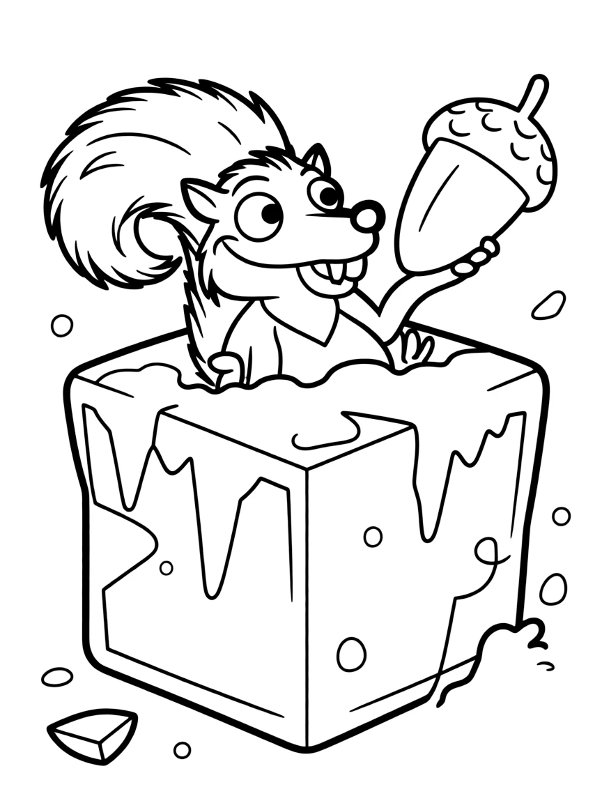 (characters in movie "Ice Age") Scrat stuck in the ice.
