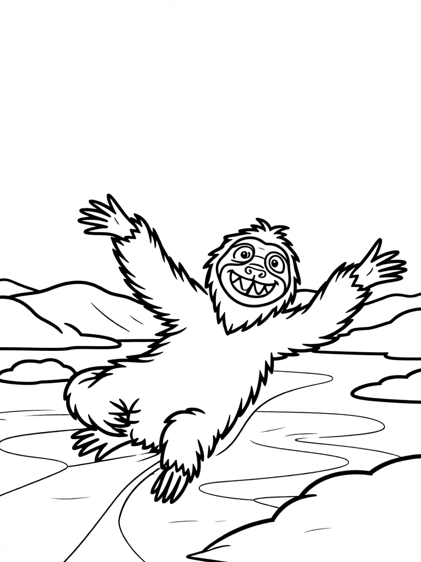 (characters in movie "Ice Age") Sid sliding on the ice.