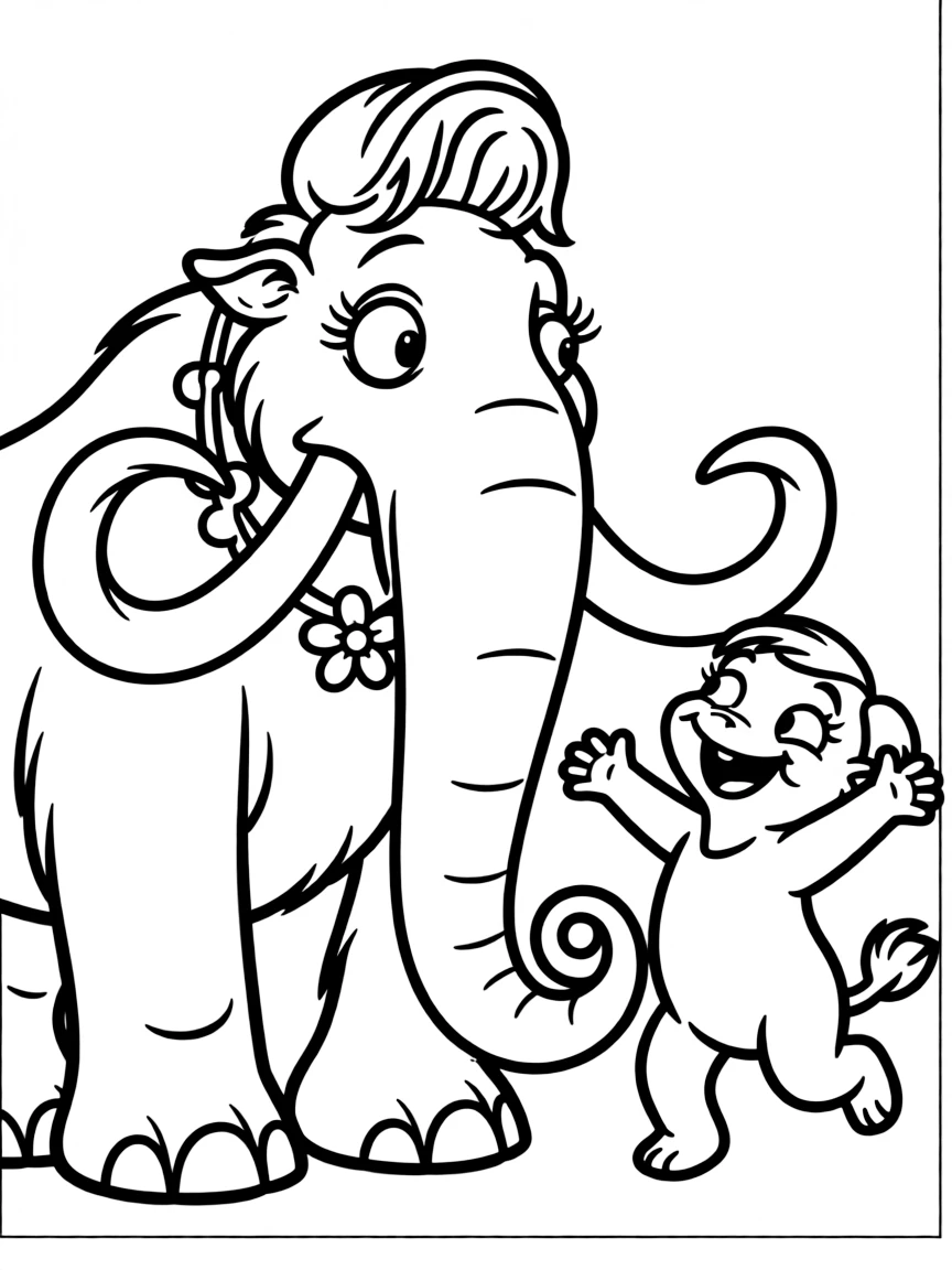 (characters in movie "Ice Age") Ellie playing with Peaches.