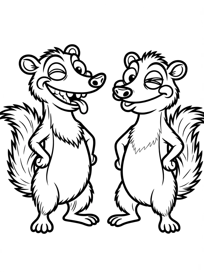 (characters in movie "Ice Age") Crash and Eddie making silly faces.