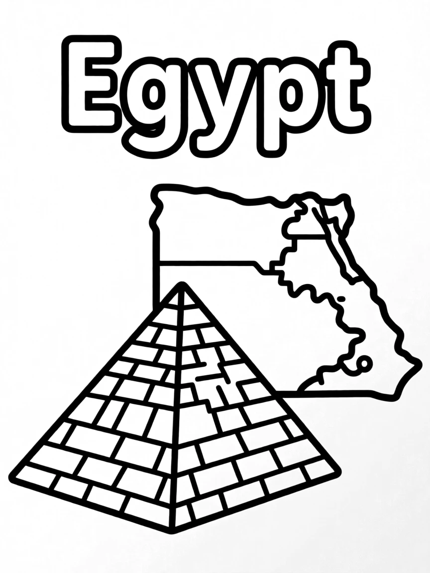 A small pyramid, a simple outline map of Egypt, and the word "Egypt"