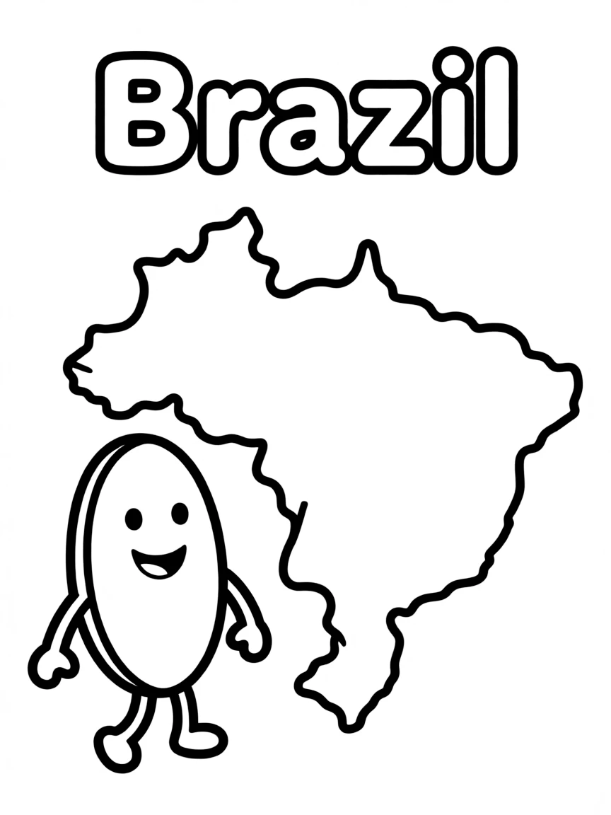 A little coffee bean, a simple outline map of Brazil, and the word "Brazil"