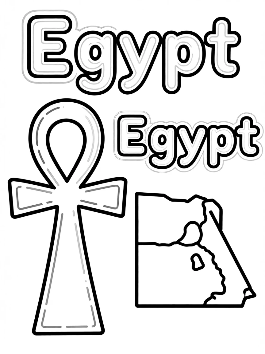 A cute ankh, a simple outline map of Egypt, and the word "Egypt"