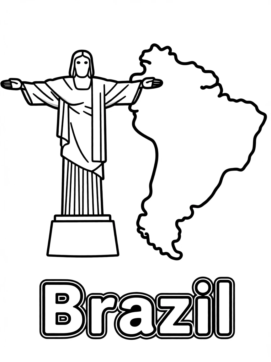 A little Christ the Redeemer, a simple outline map of Brazil, and the word "Brazil"