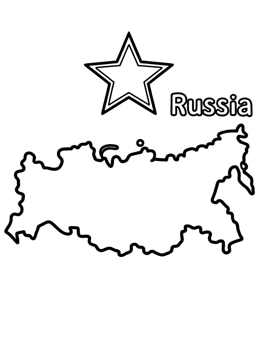 A small Kremlin star, a simple outline map of Russia, and the word "Russia"
