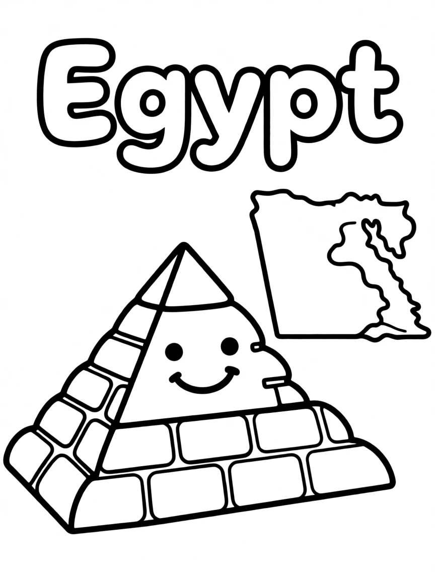 A cute pyramid, a simple outline map of Egypt, and the word "Egypt"
