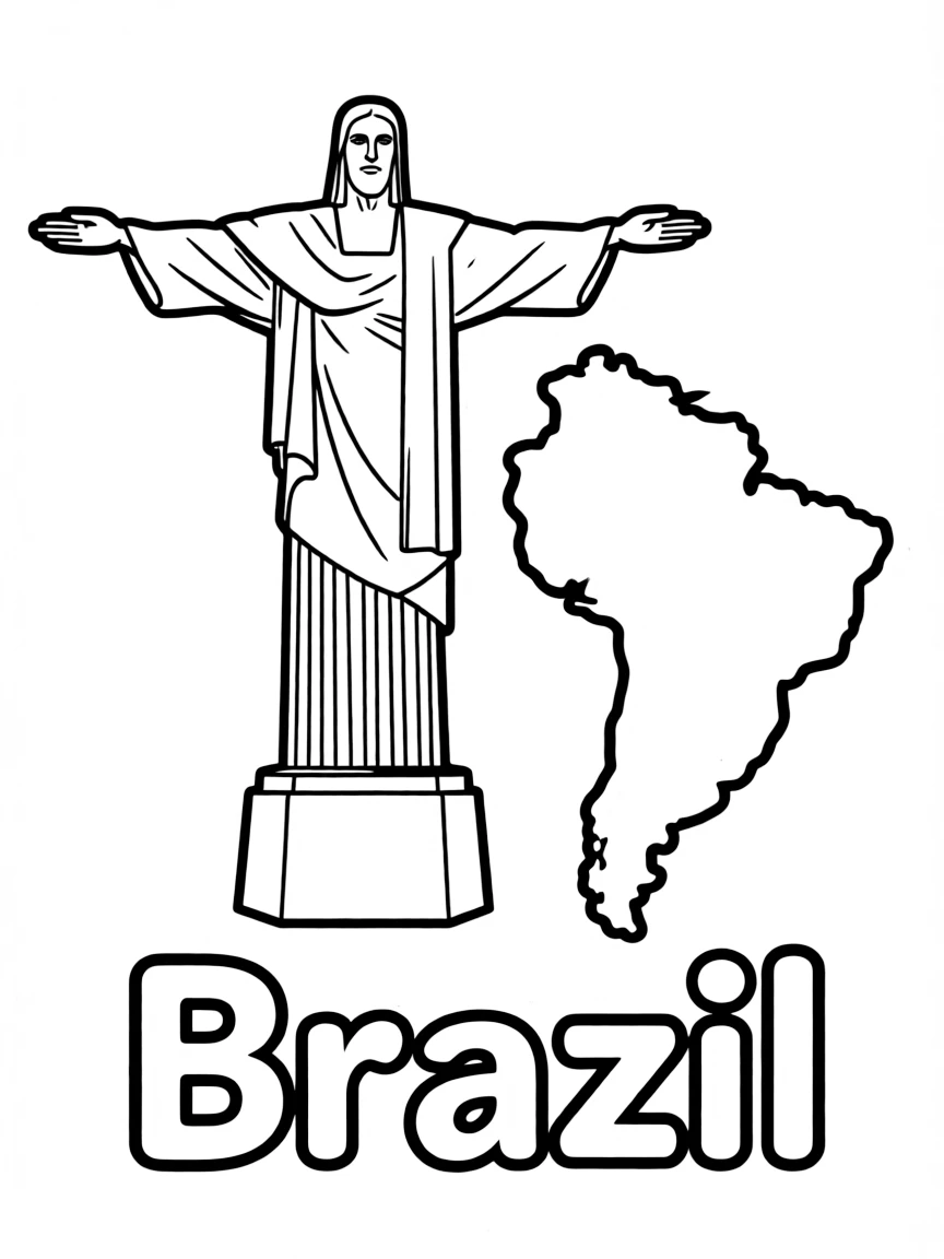 A small Christ the Redeemer, a simple outline map of Brazil, and the word "Brazil"