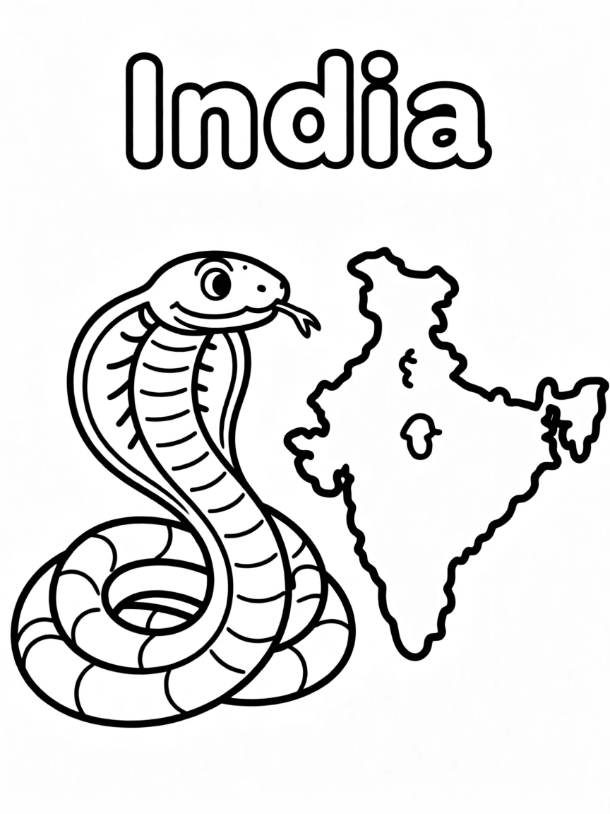 A small cobra, a simple outline map of India, and the word "India"