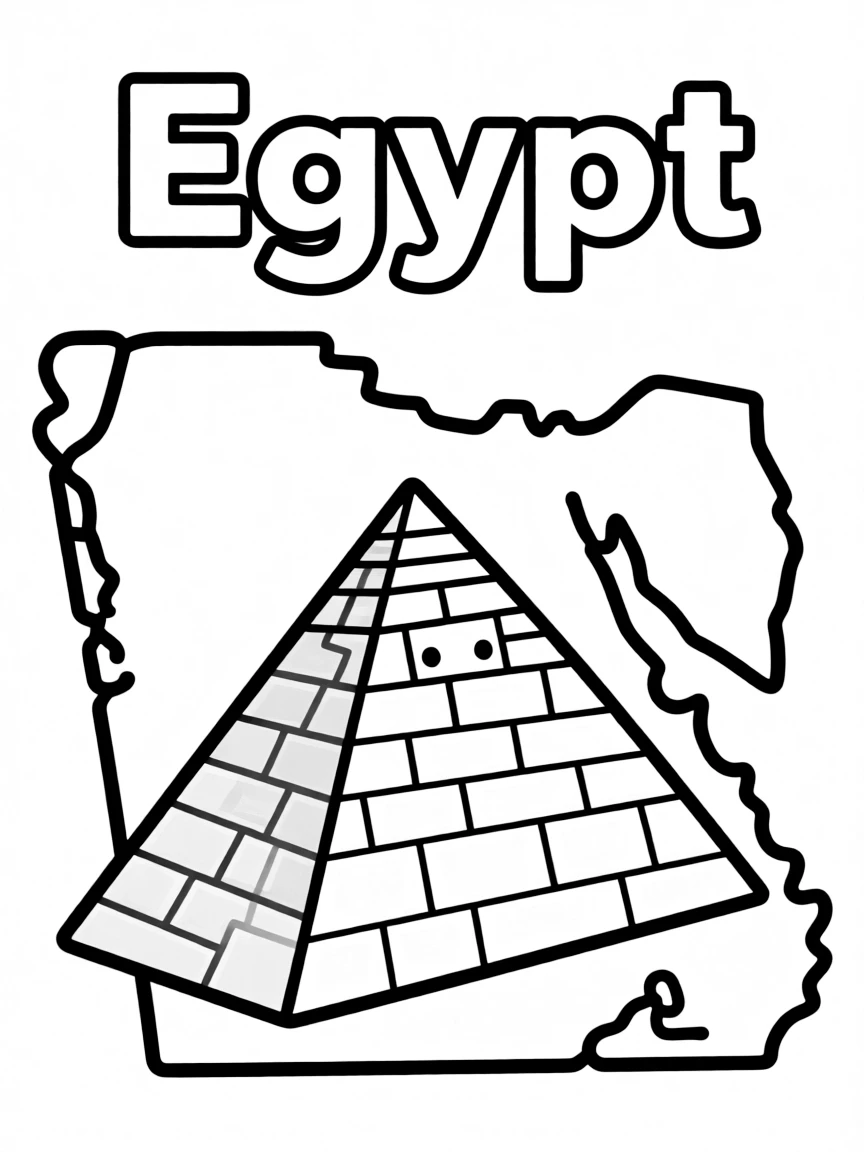 A friendly pyramid, a simple outline map of Egypt, and the word "Egypt"