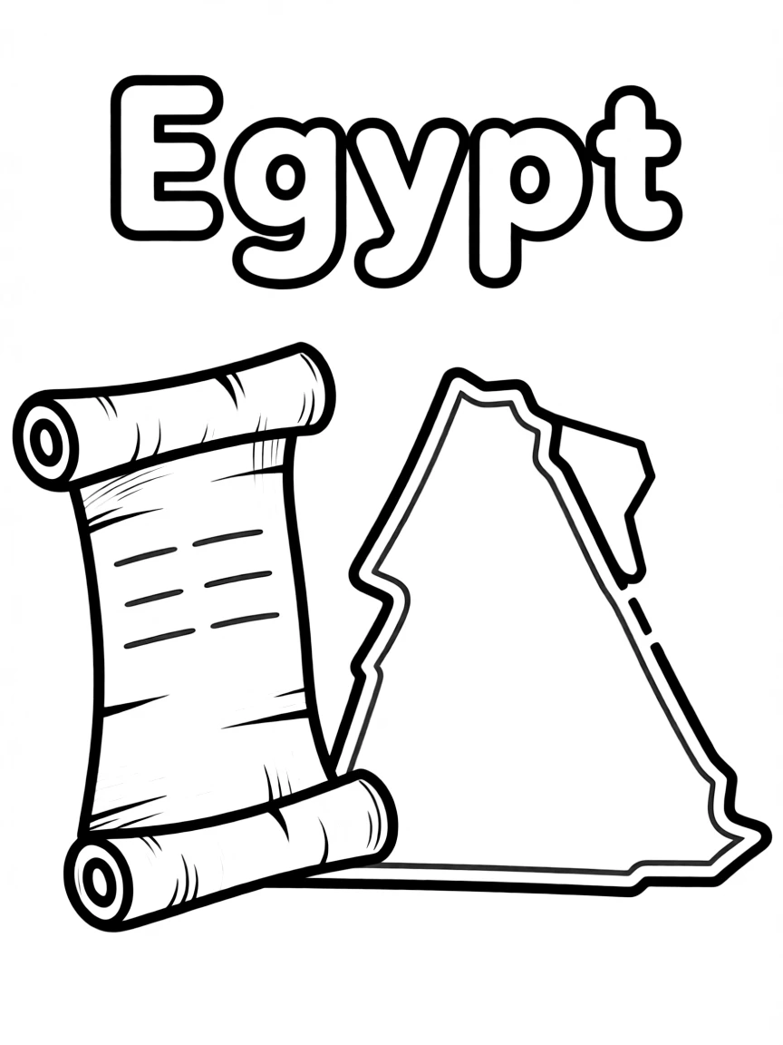 A small papyrus scroll, a simple outline map of Egypt, and the word "Egypt"