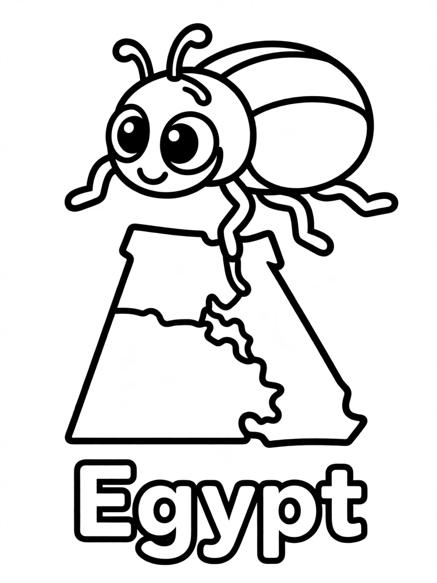 A cute scarab beetle, a simple outline map of Egypt, and the word "Egypt"