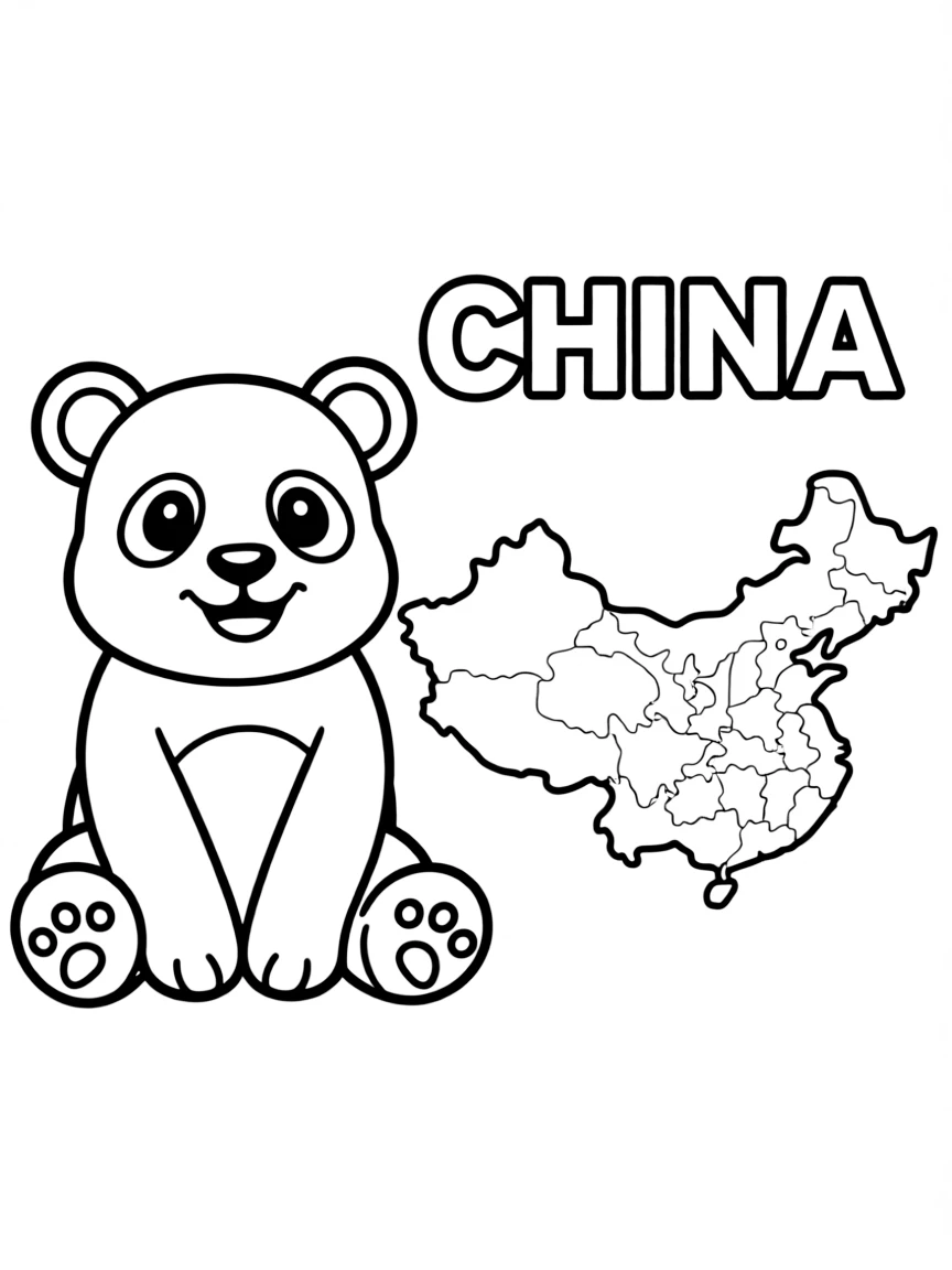 A small panda, a simple outline map of China, and the word "China"