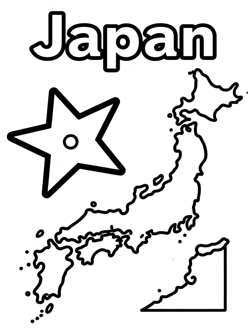 A small ninja star, a simple outline map of Japan, and the word "Japan"