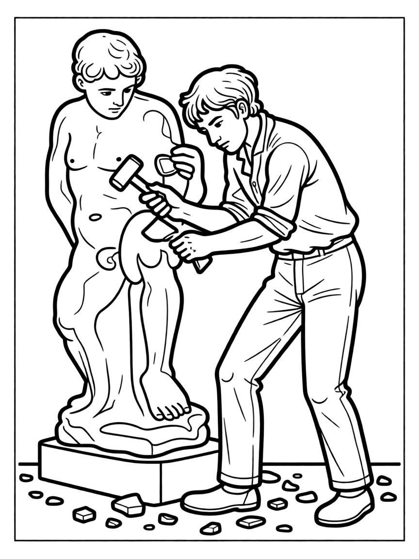 Michelangelo sculpting