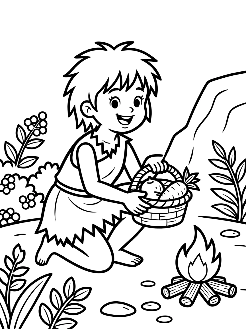 A cavewoman gathering