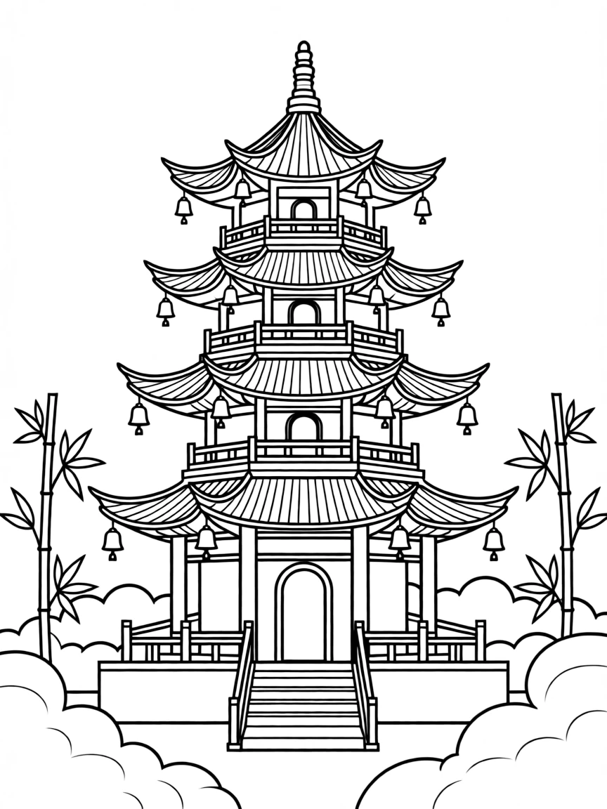 A Chinese pagoda with bells