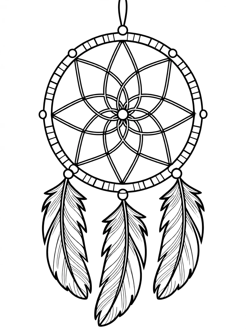 A Native American dream catcher with feathers