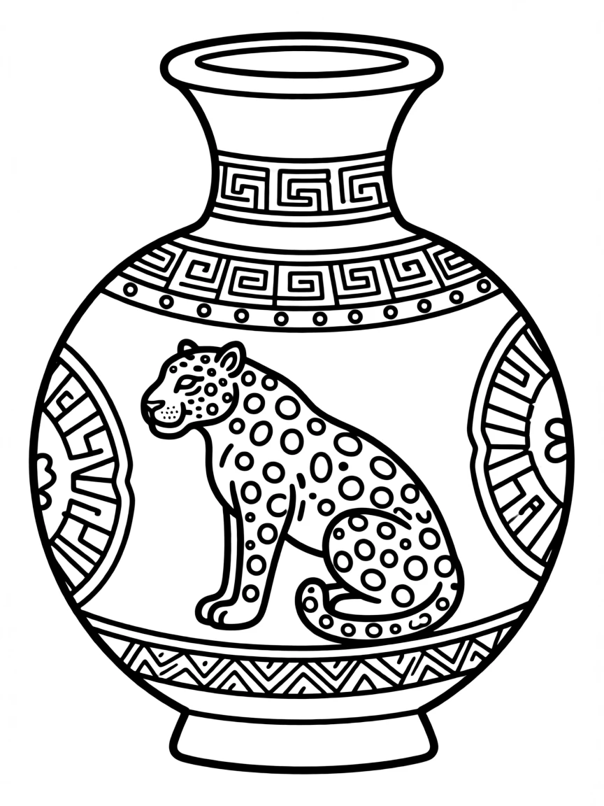A Mayan pottery with a jaguar