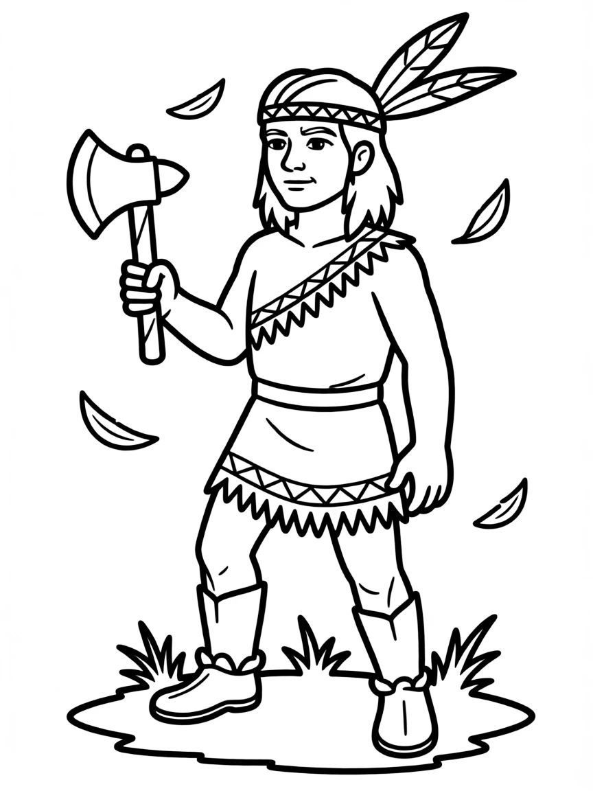 A Native American warrior with a tomahawk