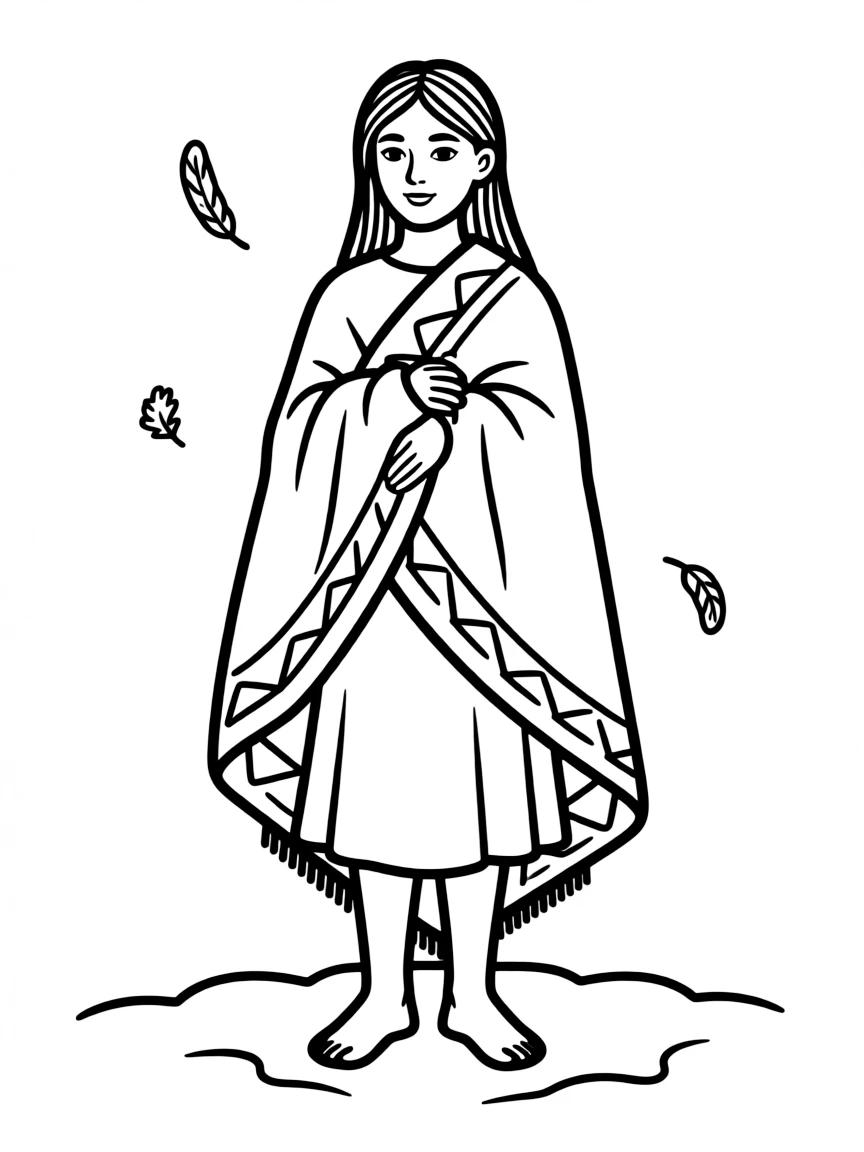 A Native American woman with a blanket