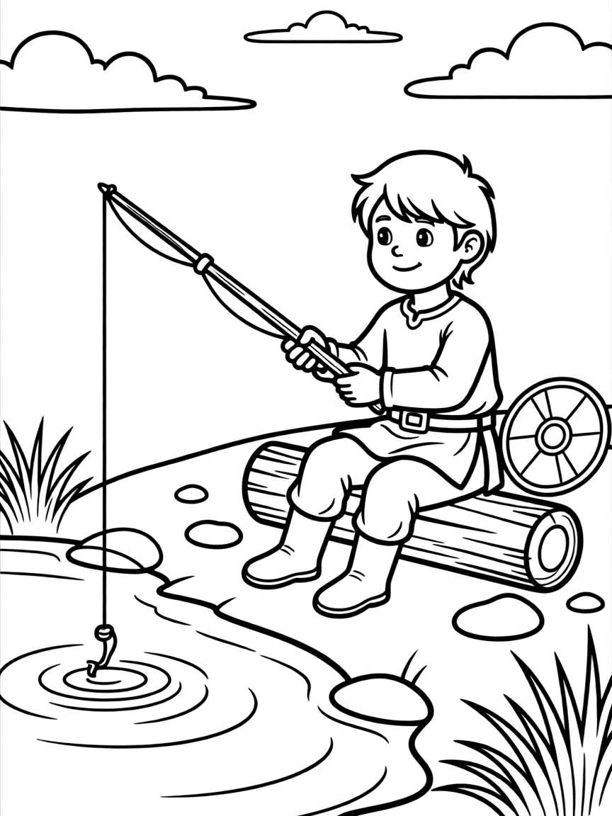 A Viking child fishing