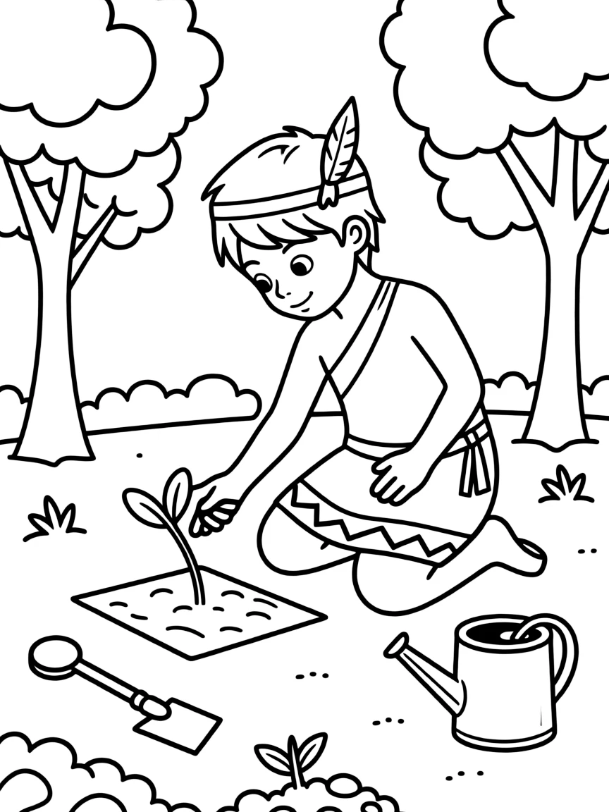 An Aztec child planting