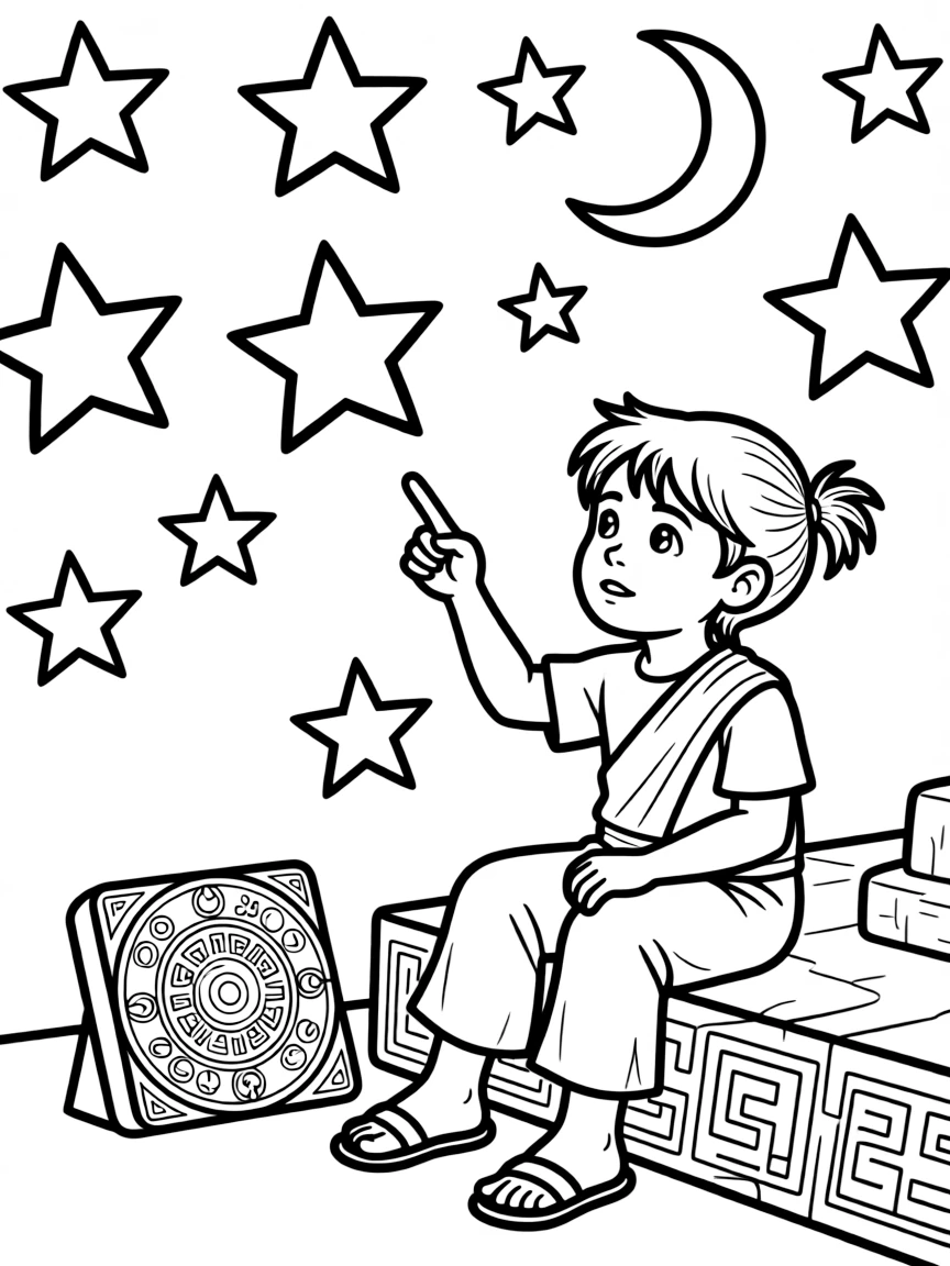 A Mayan child watching stars