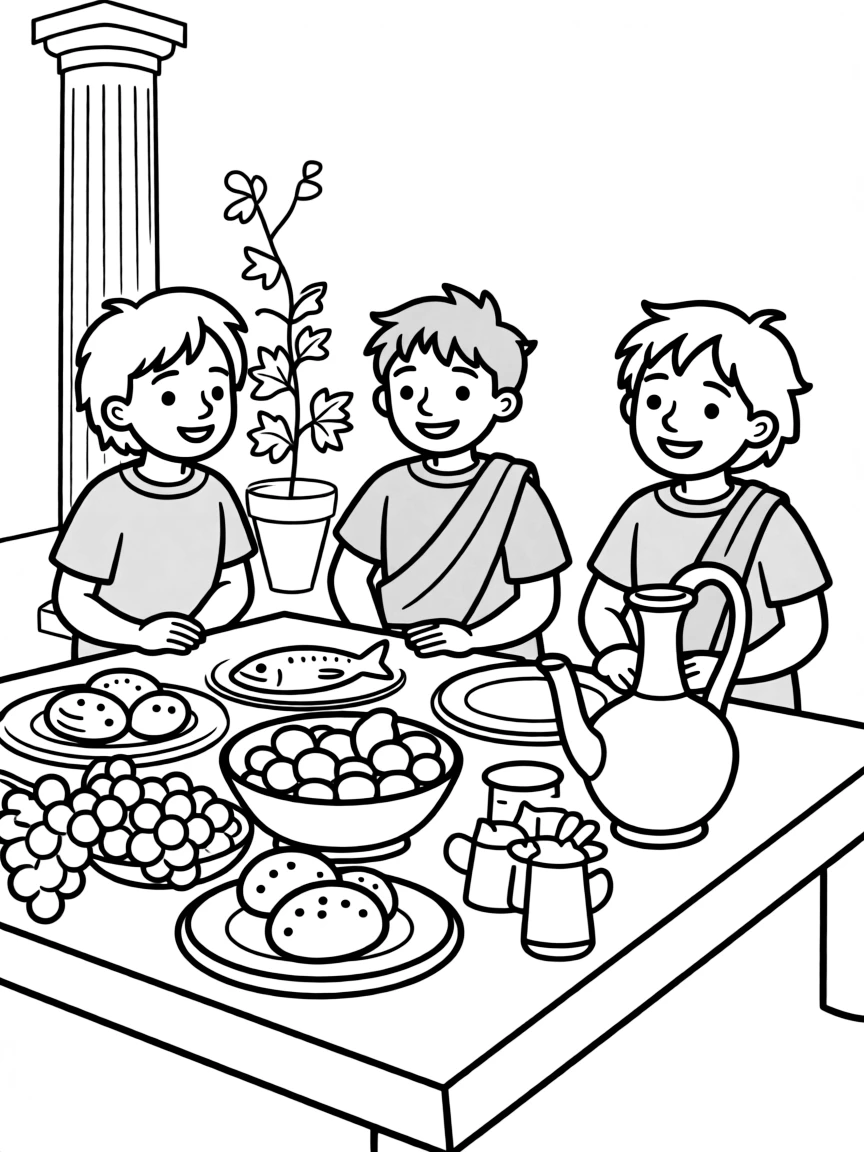 A Roman feast with food